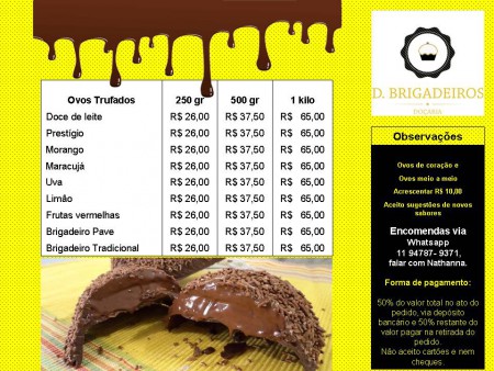 Tabela de preços Ovos Trufados